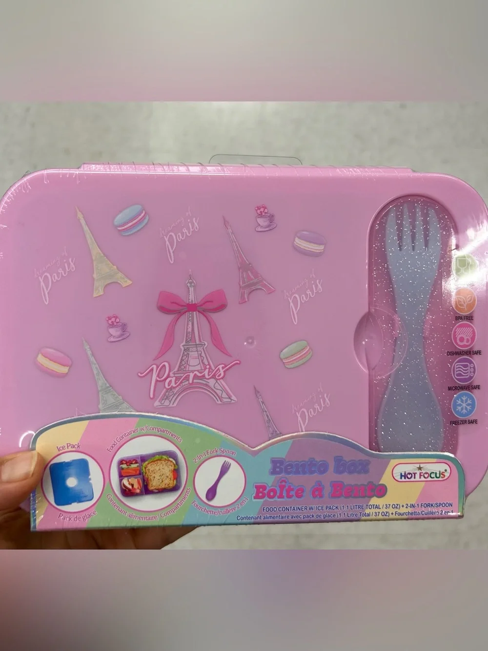 Paris Eiffel Tower Pink Bento Box with Utensils